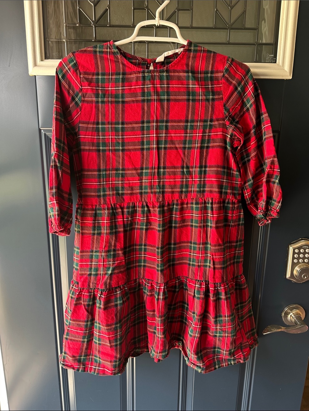 H&M Red and Green Plaid Tiered Dress
